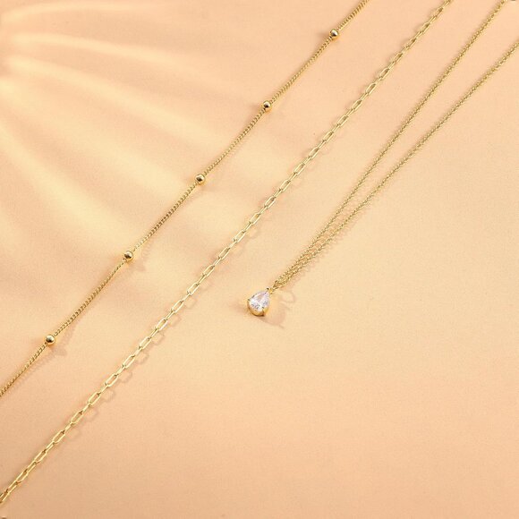Dainty Gold Layered Necklace Set for Women, 14K Gold Plated, Trendy, Adjustable - Picture 4 of 7